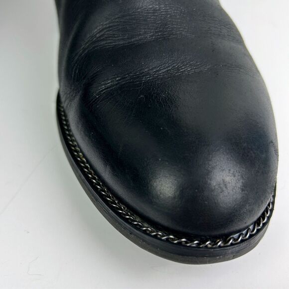 Franco Sarto Brindley Knee High Black Leather Riding Boots w/ Chain Detail 11 - Picture 5 of 15